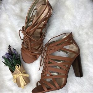 NWT Torrid Cognac Lace-Up Cage Sandal Heel